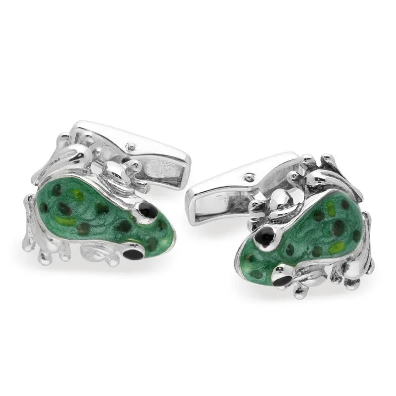 Saturno Sterling Silver Enamel Frog Cufflinks D sold by C.W. Sellors
