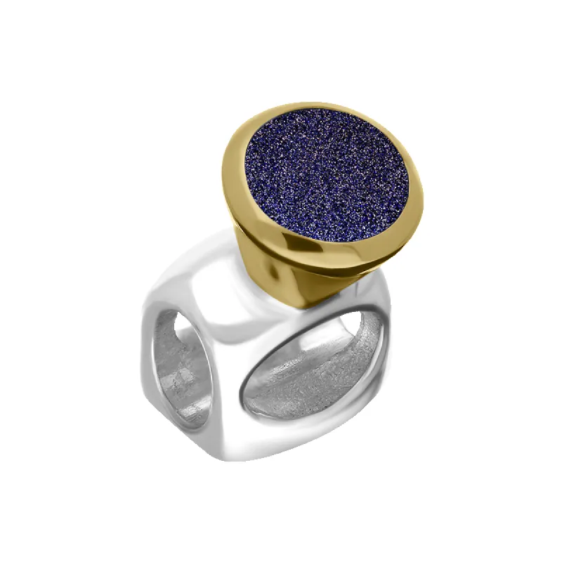 9ct Yellow Gold Sterling Silver Blue Goldstone Stepping Stones 5mm Round Charm sold by C.W. Sellors