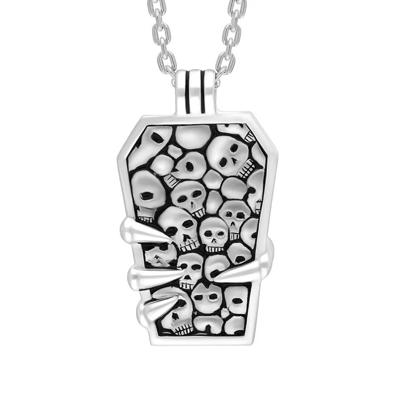 Sterling Silver Whitby Jet Skull and Claw Coffin Pendant sold by C.W. Sellors