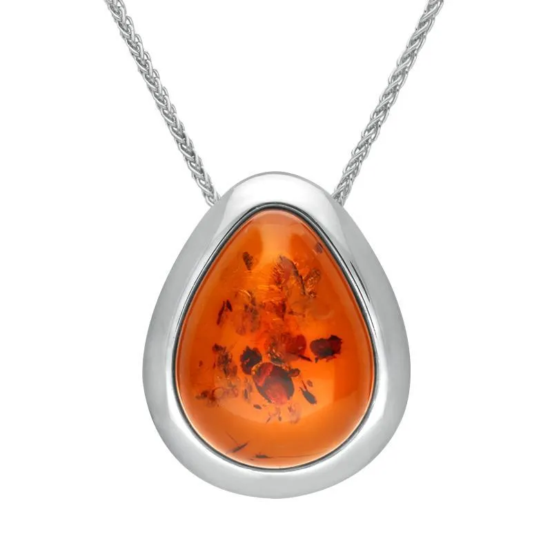 Sterling Silver Amber Chunky Pear Framed Necklace sold by C.W. Sellors
