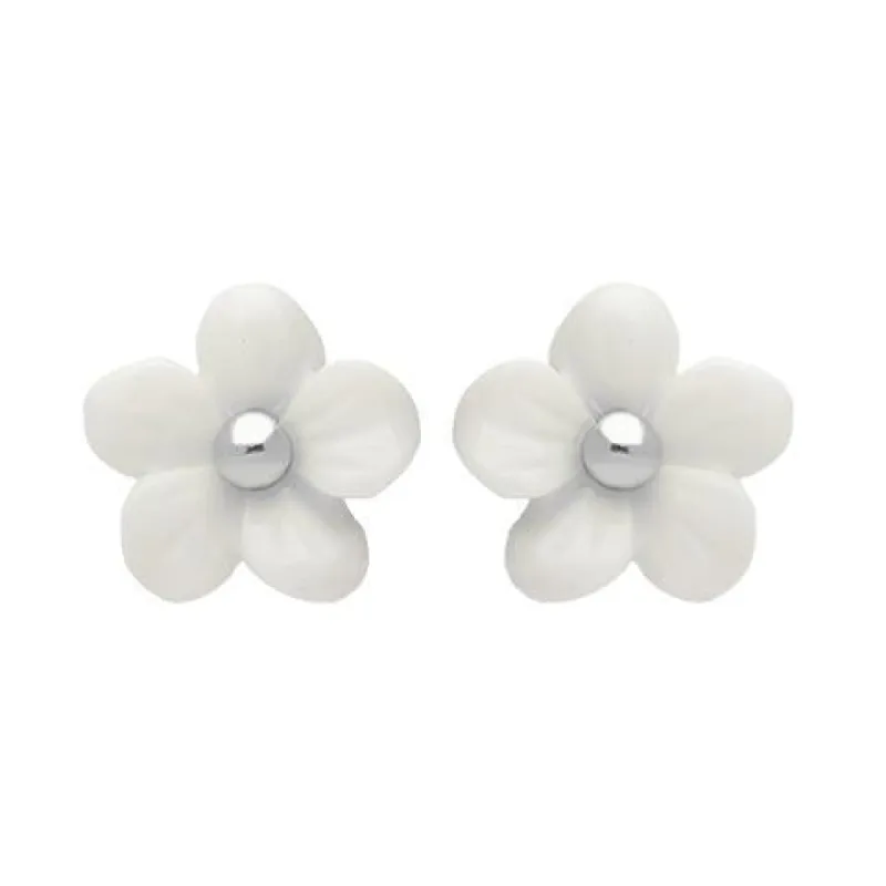 Sterling Silver White Agate Tuberose 8mm Pansy Stud Earrings sold by C.W. Sellors