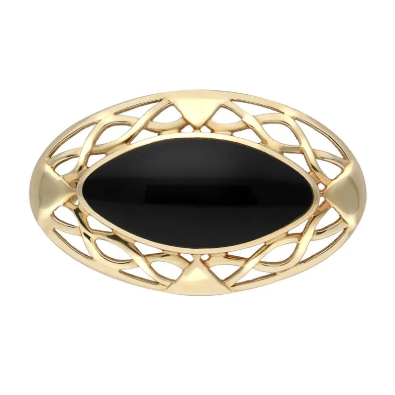 9ct Yellow Gold Whitby Jet Large Celtic Framed Brooch sold by C.W. Sellors