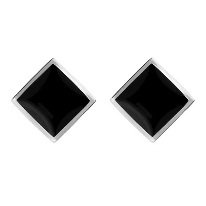 Sterling Silver Whitby Jet Rhombus Earrings sold by C.W. Sellors