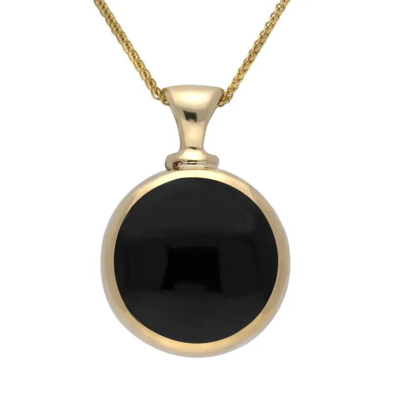 9ct Yellow Gold Whitby Jet Blue John Double Sided Round Dinky Fob Necklace sold by C.W. Sellors
