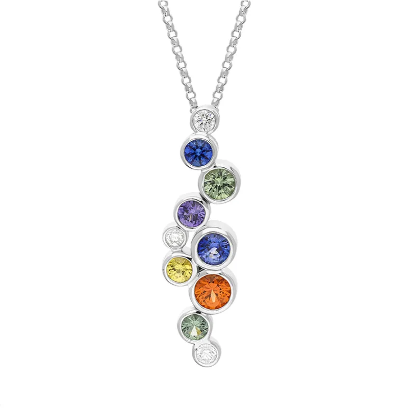 18ct White Gold Sapphire Ten Stone Multicolour Necklace D sold by C.W. Sellors