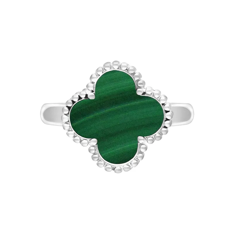 9ct White Gold Malachite Bloom Four Leaf Clover Ball Edge Ring sold by C.W. Sellors product image thumbnail 3