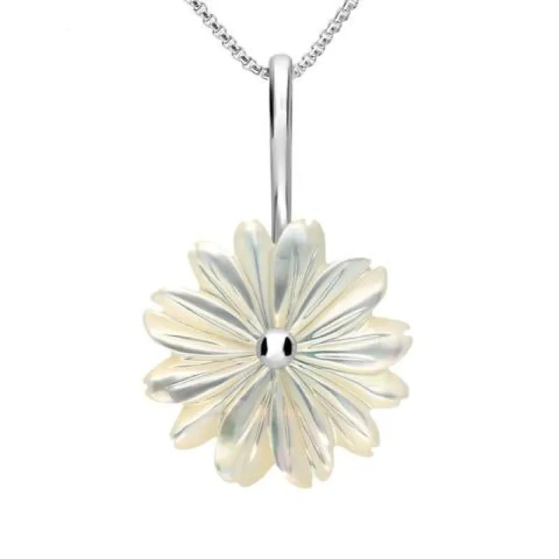 Sterling Silver White Mother of Pearl Tuberose 20mm Daisy Necklace sold by C.W. Sellors