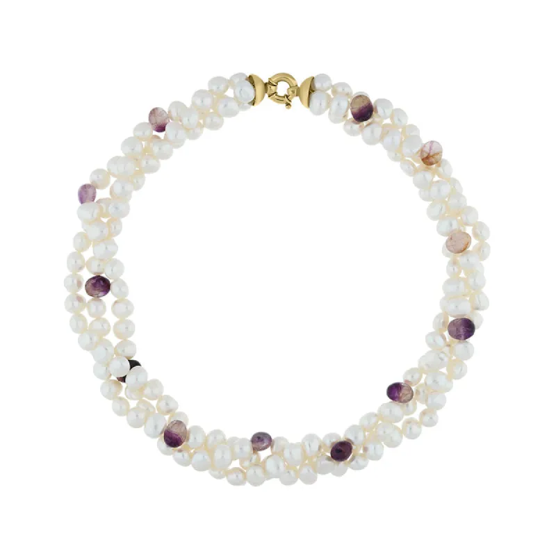 9ct Yellow Gold Blue John Freshwater Pearl Necklace D sold by C.W. Sellors