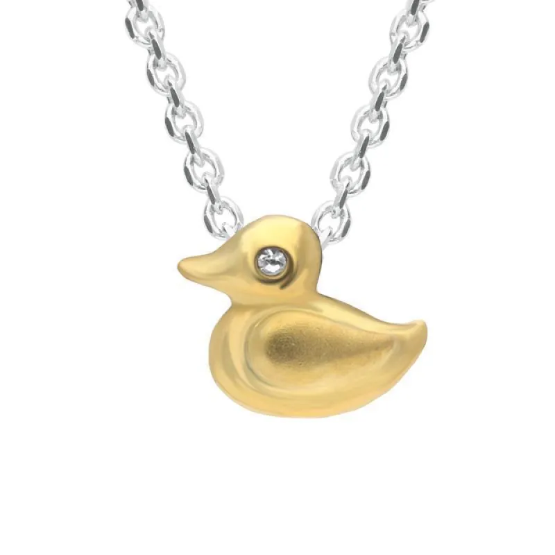 Yellow Gold Sterling Silver Plated Cubic Zirconia Duck Necklace sold by C.W. Sellors