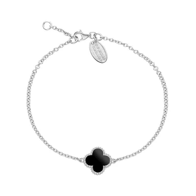 18ct White Gold Whitby Jet Bloom Four Leaf Clover Ball Edge Chain Bracelet sold by C.W. Sellors