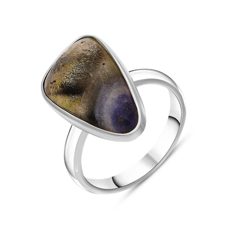 Sterling Silver Blue John Abstract Curved Triangle Shaped Ring D sold by C.W. Sellors