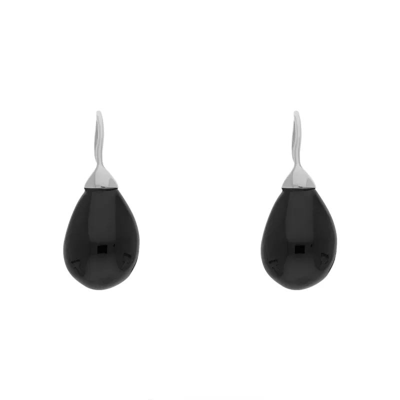 Sterling Silver Whitby Jet Oval Bead Hook Earrings sold by C.W. Sellors