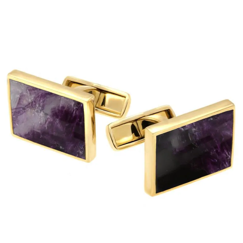 9ct Yellow Gold Blue John Oblong Cufflinks sold by C.W. Sellors