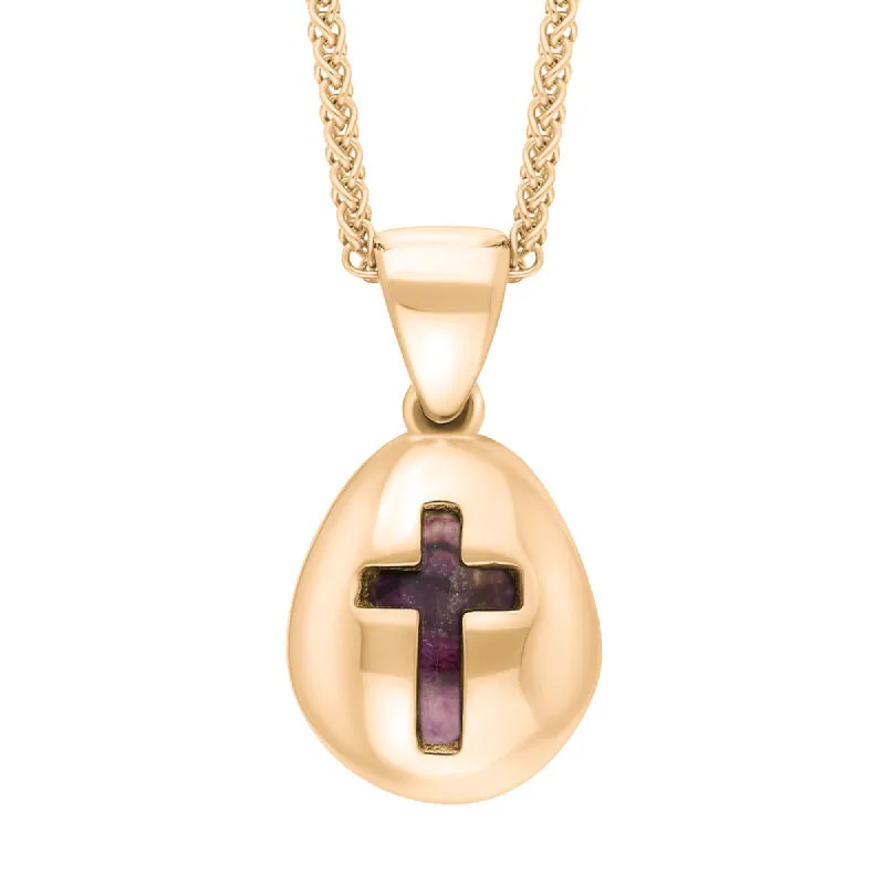 18ct Rose Gold Blue John Cross Pear Shape Necklace sold by C.W. Sellors