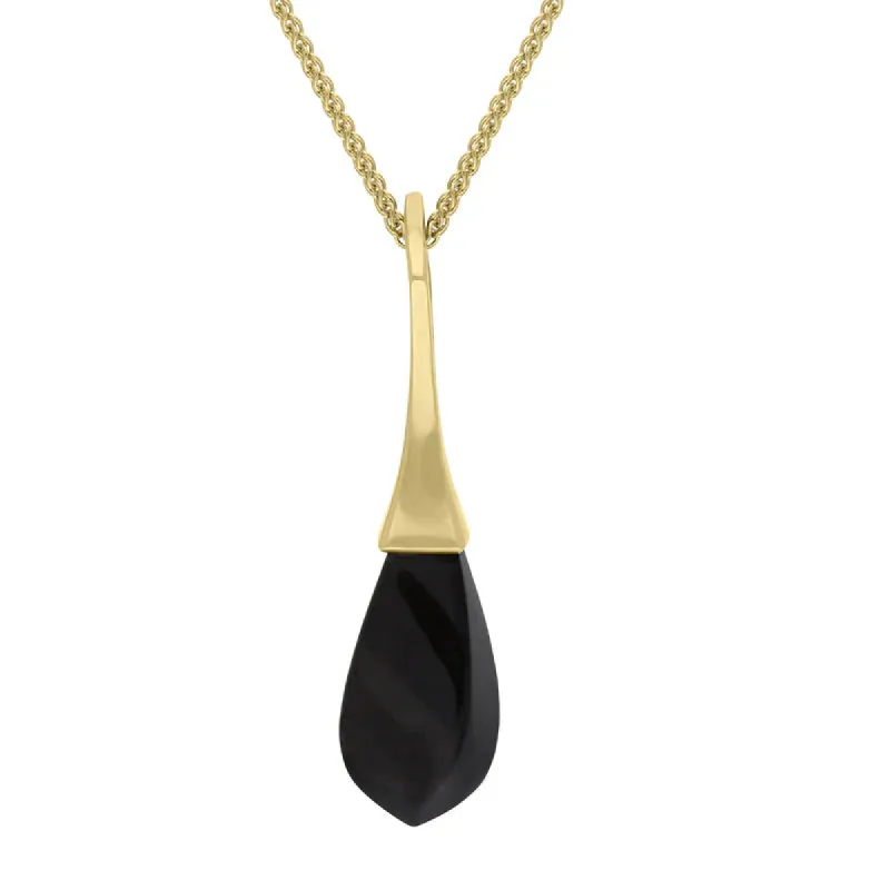 9ct Yellow Gold Whitby Jet Oblong Bomb Drop Necklace D sold by C.W. Sellors