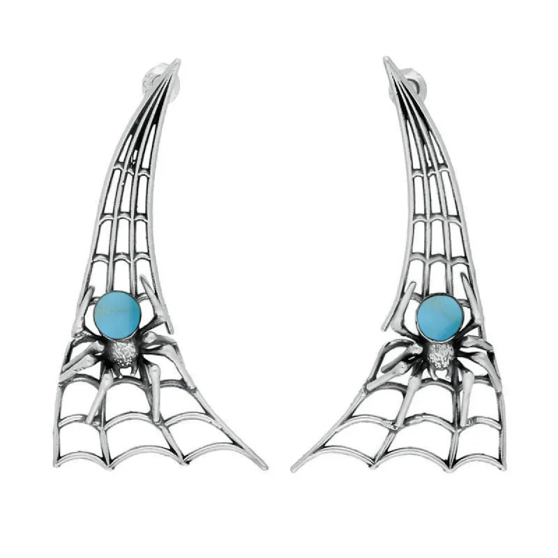 Sterling Silver Turquoise Articulated Spider Web Drop Earrings sold by C.W. Sellors