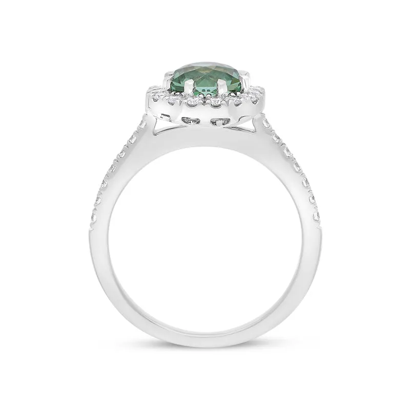 18ct White Gold Green Tourmaline Diamond Shoulder Set Octagon Cluster Ring sold by C.W. Sellors product image thumbnail 3