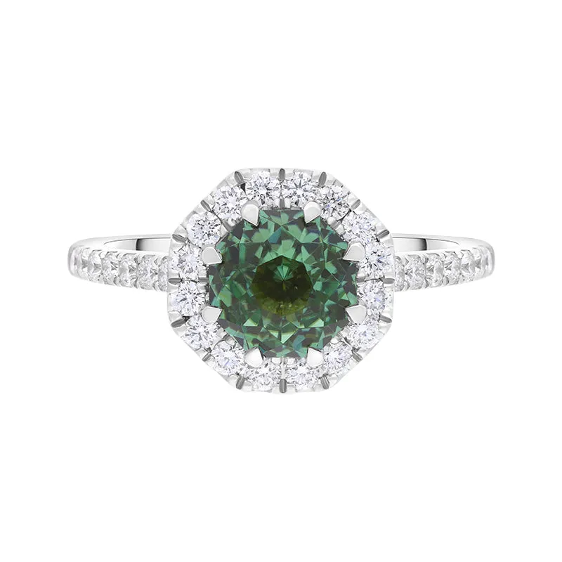 18ct White Gold Green Tourmaline Diamond Shoulder Set Octagon Cluster Ring sold by C.W. Sellors product image thumbnail 2