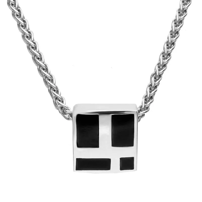 Sterling Silver Whitby Jet Four Stone Small Square Necklace sold by C.W. Sellors