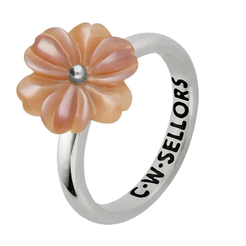 Sterling Silver Pink Mother of Pearl Tuberose 12mm Dahlia Ring sold by C.W. Sellors