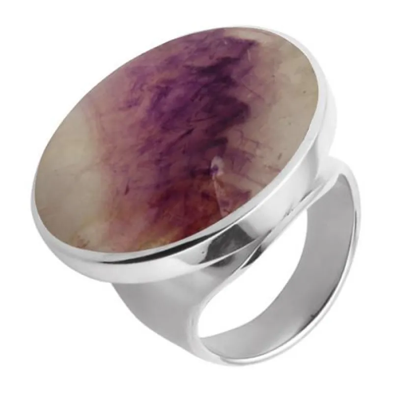 Sterling Silver Blue John Large Round Stone Ring sold by C.W. Sellors