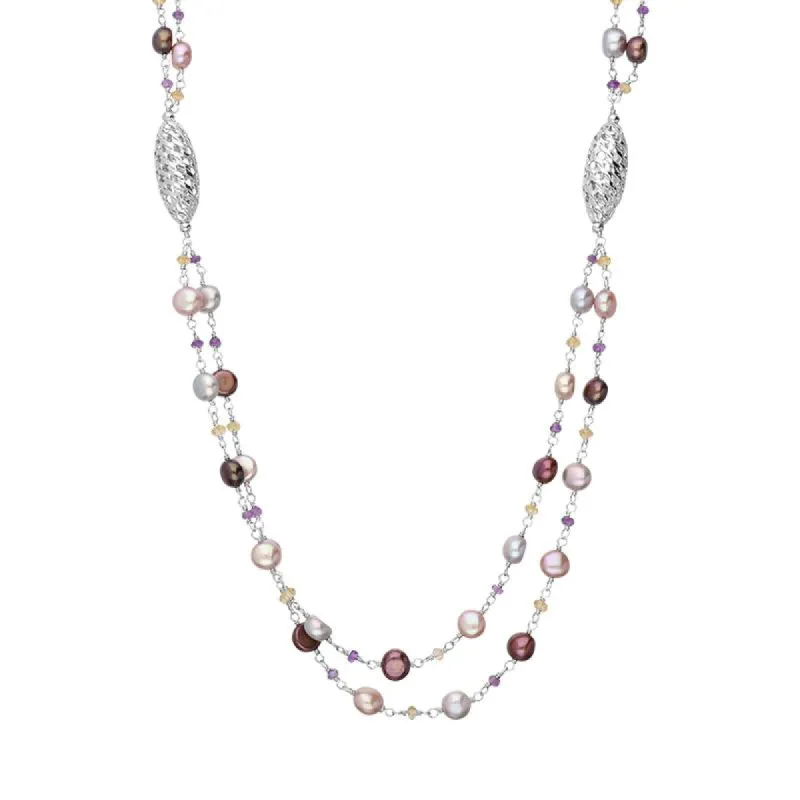 Sterling Silver Pearl Double Chain Beaded Necklace D sold by C.W. Sellors
