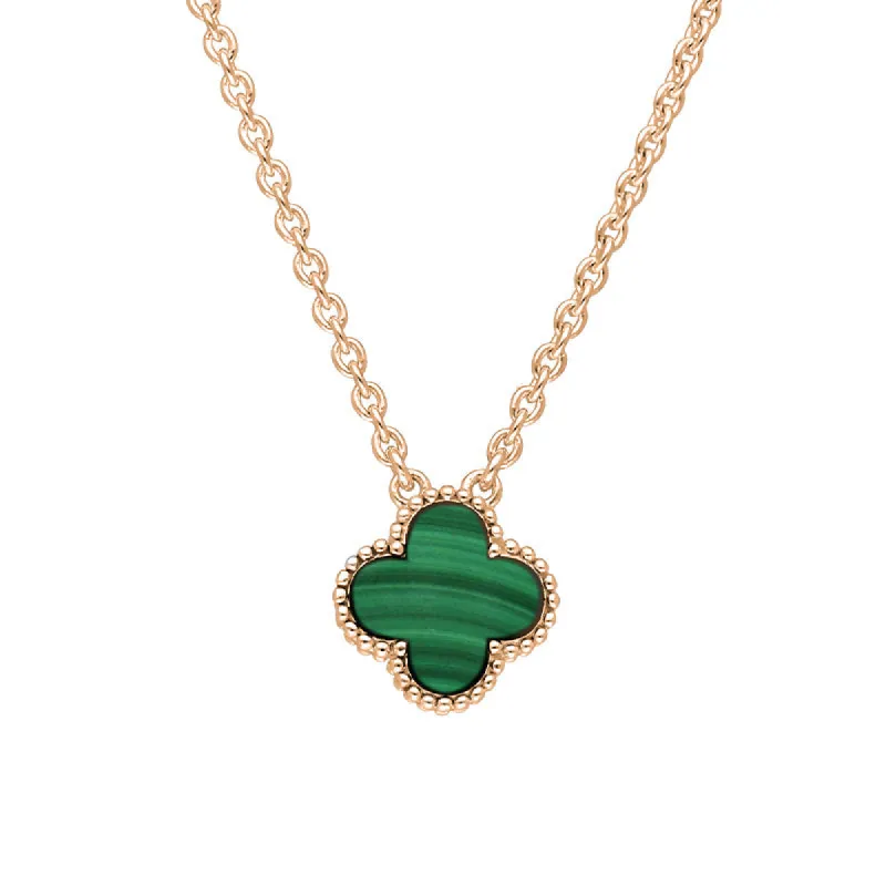 9ct Rose Gold Malachite Bloom Small Four Leaf Clover Ball Edge Chain Necklace sold by C.W. Sellors