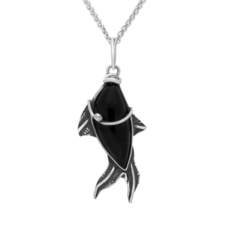 Sterling Silver Whitby Jet Small Fish Necklace sold by C.W. Sellors