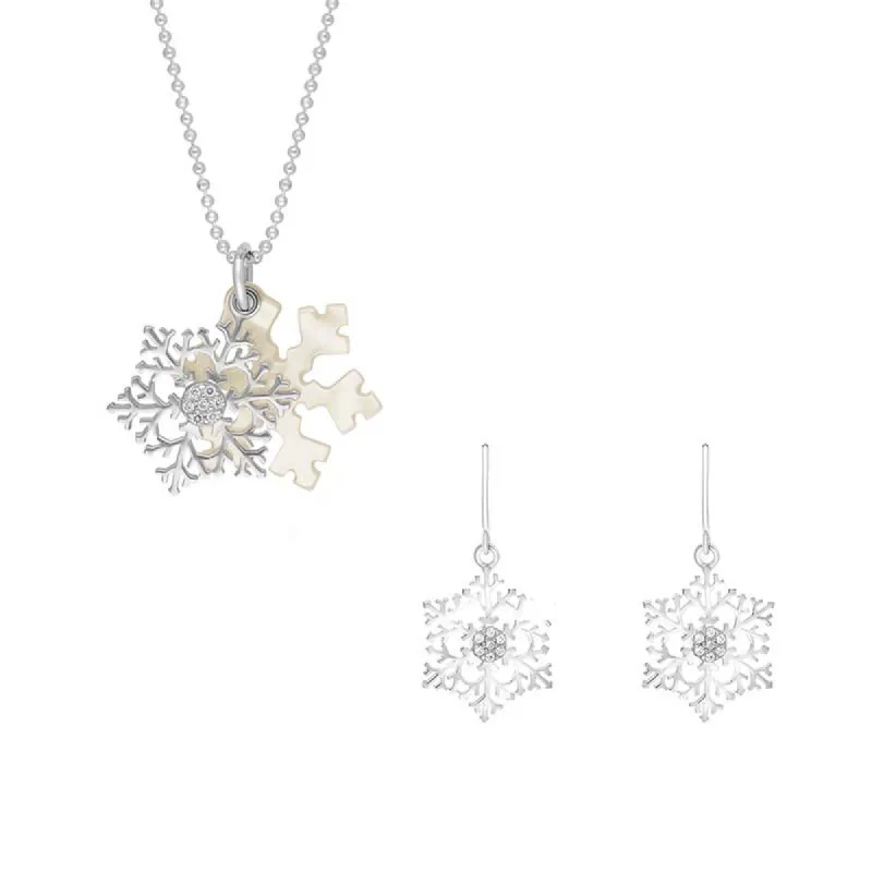 Sterling Silver Mother of Pearl Cubic Zirconia Small Snowflake Two Piece Set, sold by C.W. Sellors