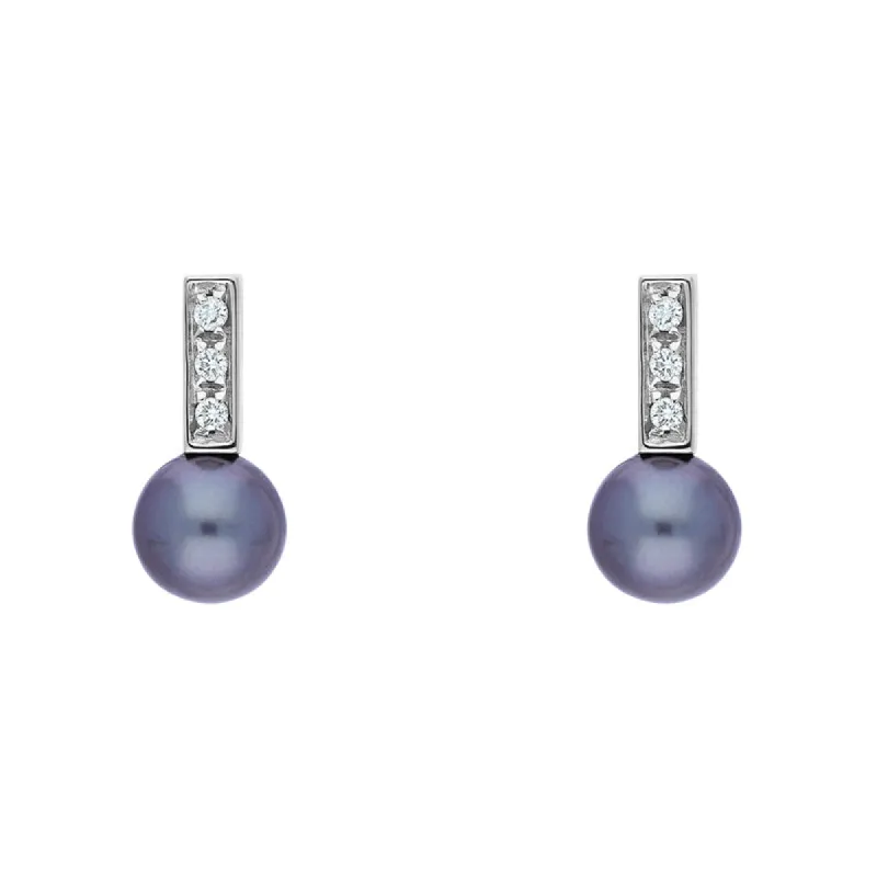 18ct White Gold Diamond Black Pearl Drop Earrings D sold by C.W. Sellors