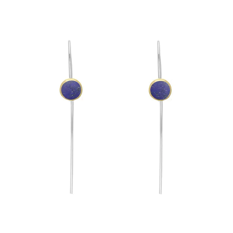 9ct Yellow Gold Sterling Silver Lapis Lazuli Stepping Stones 5mm Round Hook Earrings sold by C.W. Sellors