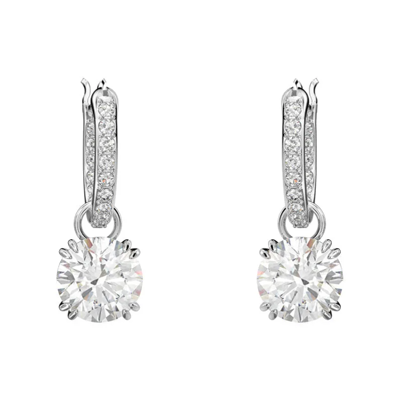 Swarovski Constella Rhodium Plated White Crystal Pave Drop Earrings sold by C.W. Sellors
