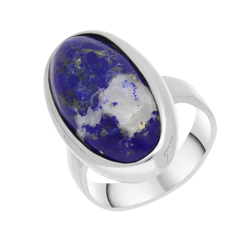 Sterling Silver Lapis Lazuli Long Oval Statement Ring D sold by C.W. Sellors