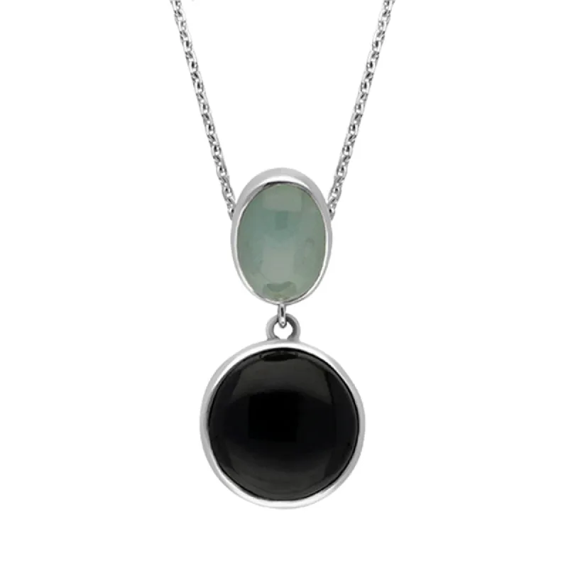 Sterling Silver Whitby Jet Aquamarine Two Stone Drop Necklace D sold by C.W. Sellors