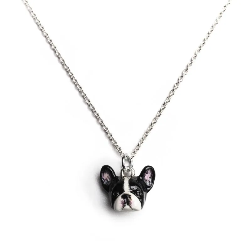 Dog Fever Sterling Silver Enamelled French Bulldog Muzzle Necklace D sold by C.W. Sellors