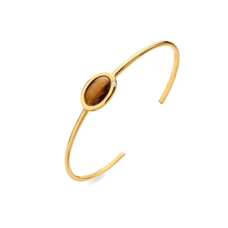 Hot Diamonds Gold Plated Sterling Silver Tigers Eye Bangle sold by C.W. Sellors