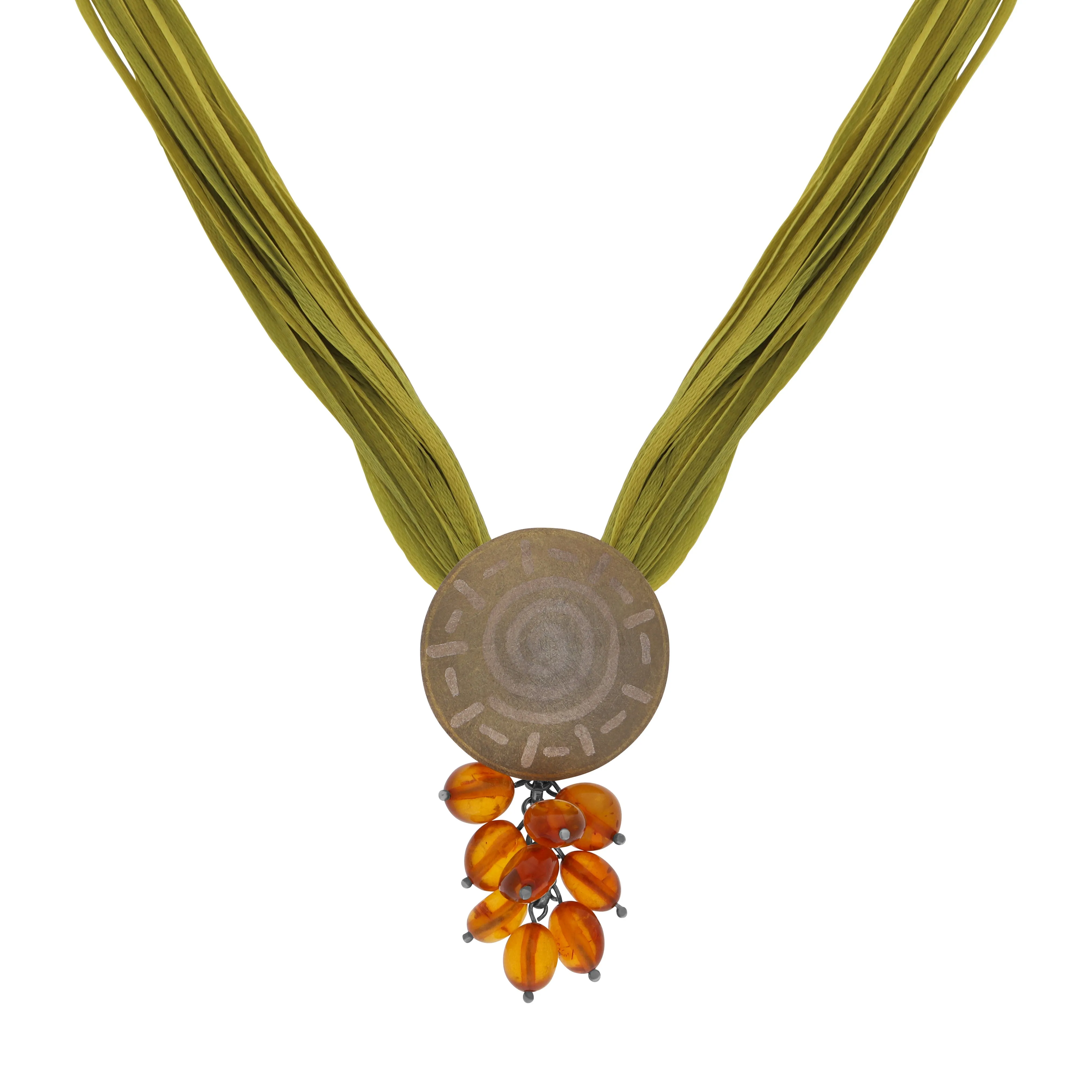 Sterling Silver Amber Sun Disc Green Silk Necklace D sold by C.W. Sellors