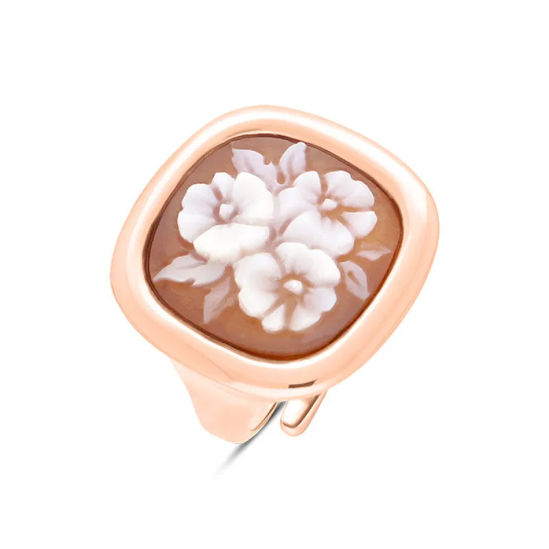 Cameo Italy Rose Gold Plated Sterling Silver Square Triple Flower Ring D sold by C.W. Sellors