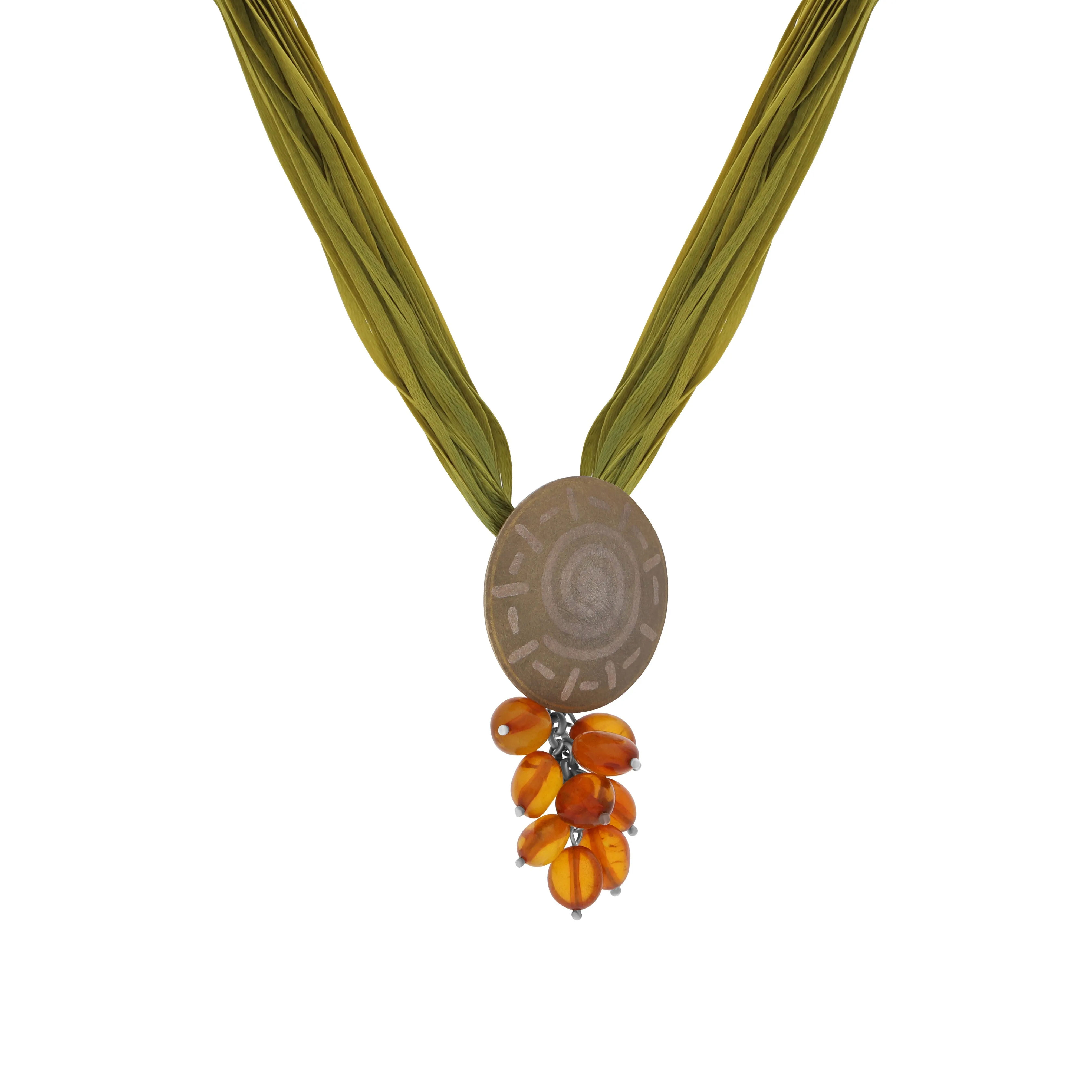 Sterling Silver Amber Sun Disc Green Silk Necklace D sold by C.W. Sellors product image thumbnail 2