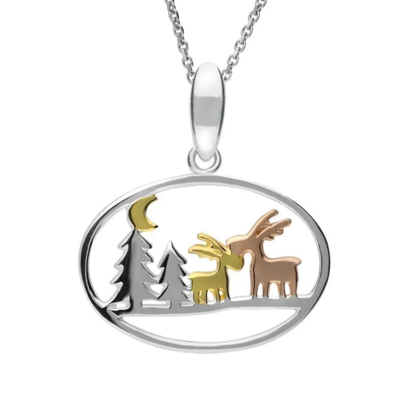 Yellow Rose Sterling Silver Plated Plated Reindeer and Trees Necklace sold by C.W. Sellors