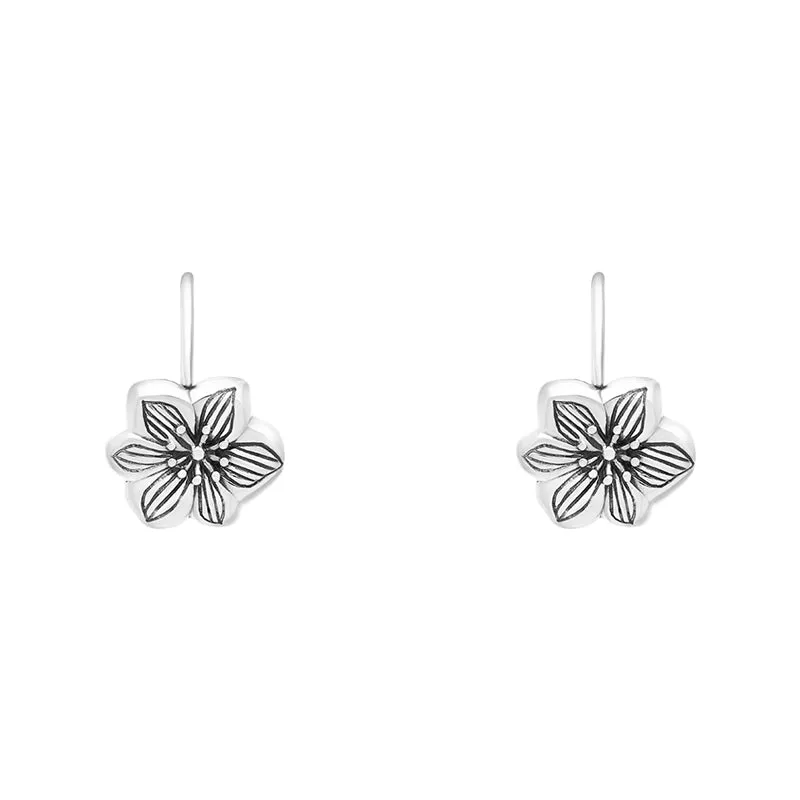 Sterling Silver Oxidised Flower Drop Earrings D sold by C.W. Sellors