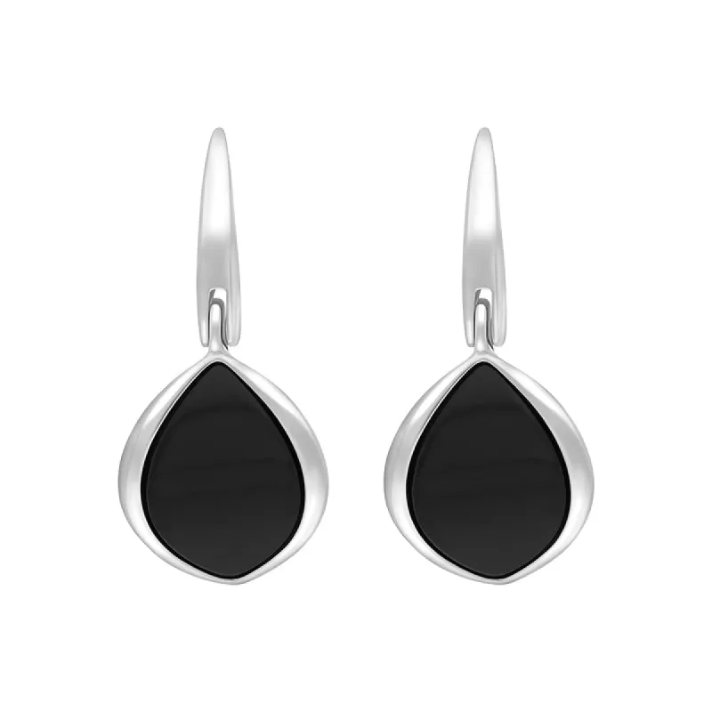Sterling Silver Whitby Jet Curved Pear Drop Earrings sold by C.W. Sellors