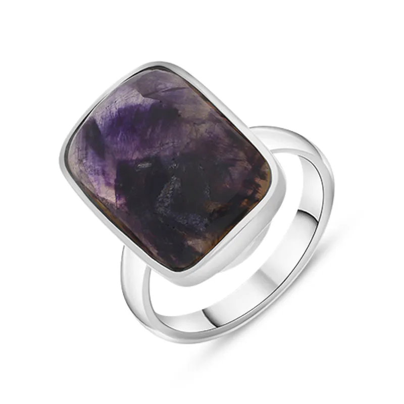 Sterling Silver Blue John Abstract Rectangle Shaped Ring D sold by C.W. Sellors