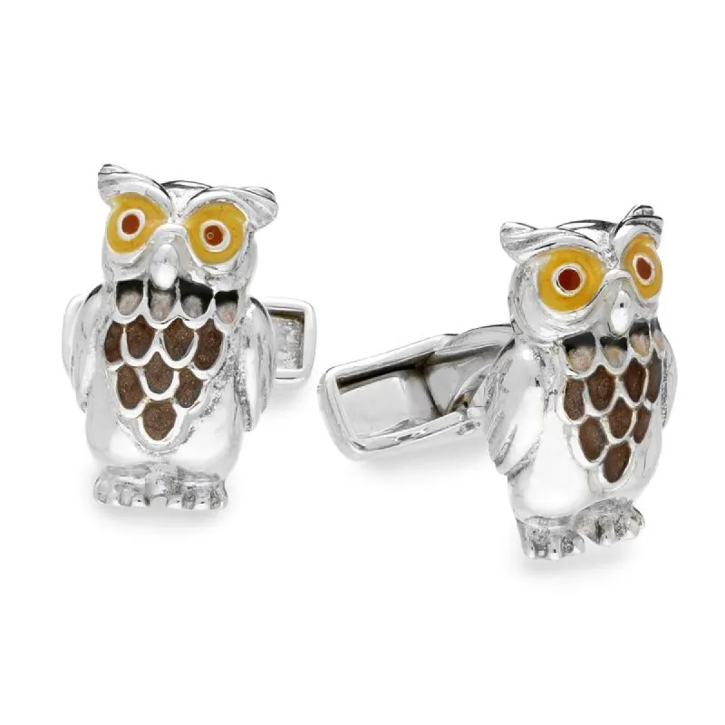 Saturno Sterling Silver Enamel Owl Cufflinks D sold by C.W. Sellors