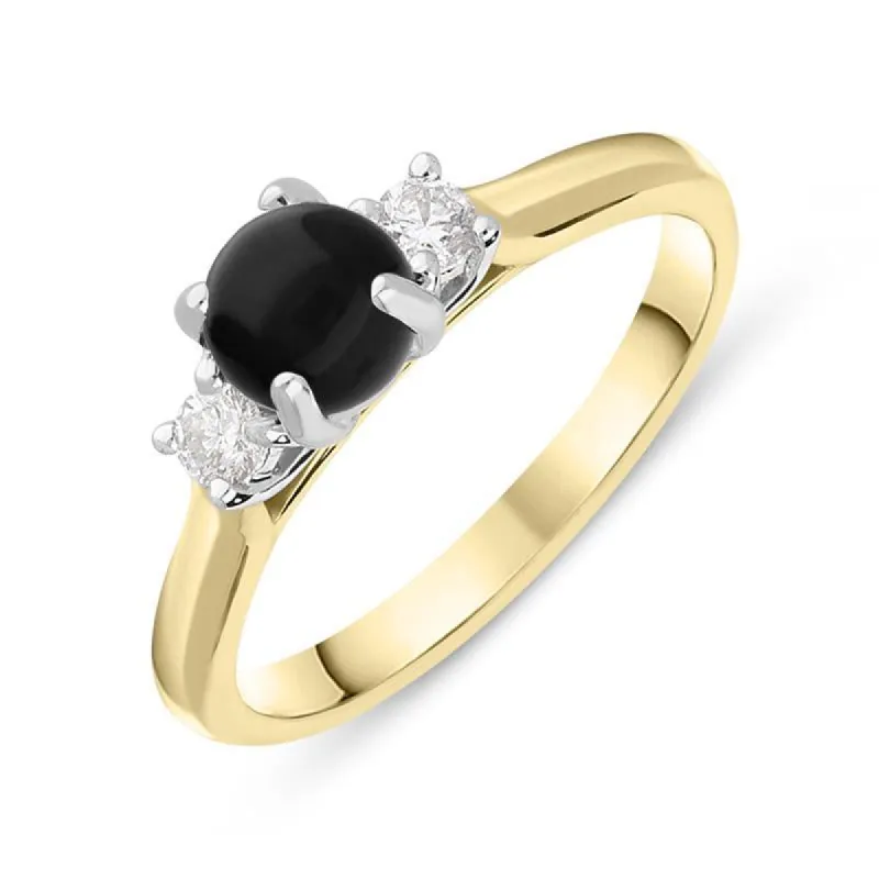 18ct Yellow Gold Whitby Jet 0.16ct Diamond Round Claw Set Ring sold by C.W. Sellors