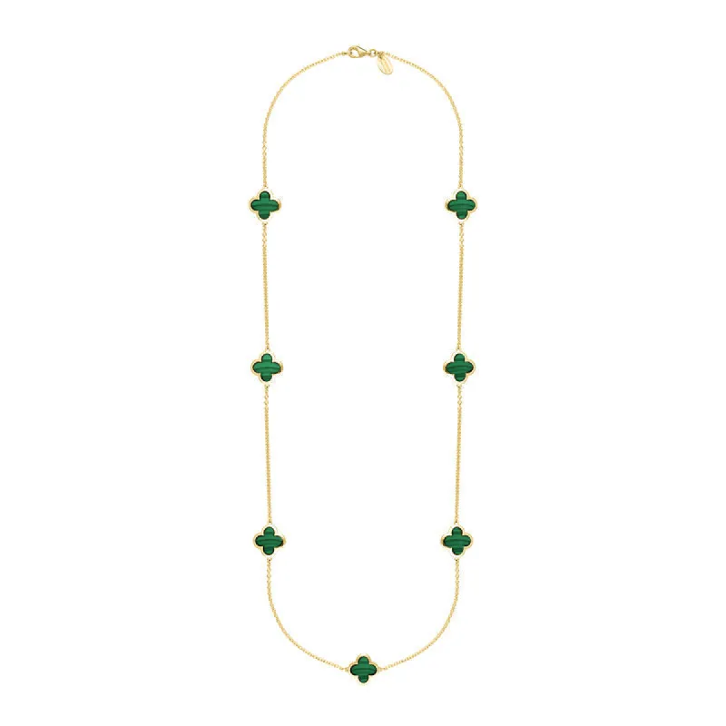 18ct Yellow Gold Malachite Bloom Four Leaf Clover Long Necklace sold by C.W. Sellors