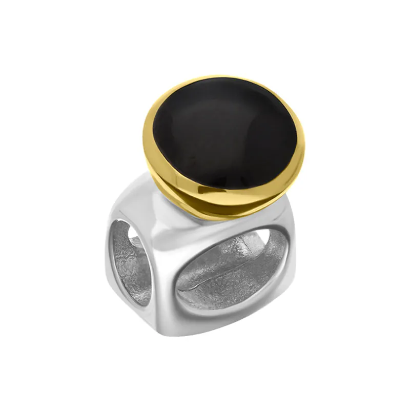 9ct Yellow Gold Sterling Silver Whitby Jet Stepping Stones 5mm Round Charm made by C.W. Sellors