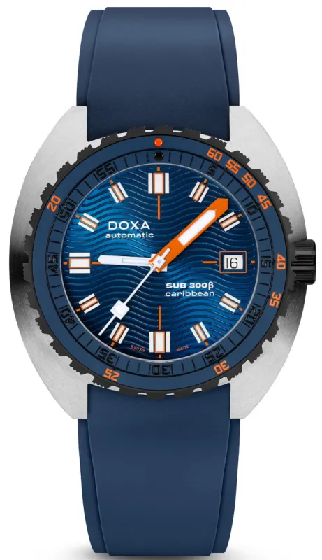 Doxa SUB 300 Beta Ceramic Steel Caribbean Rubber Blue Watch sold by C.W. Sellors