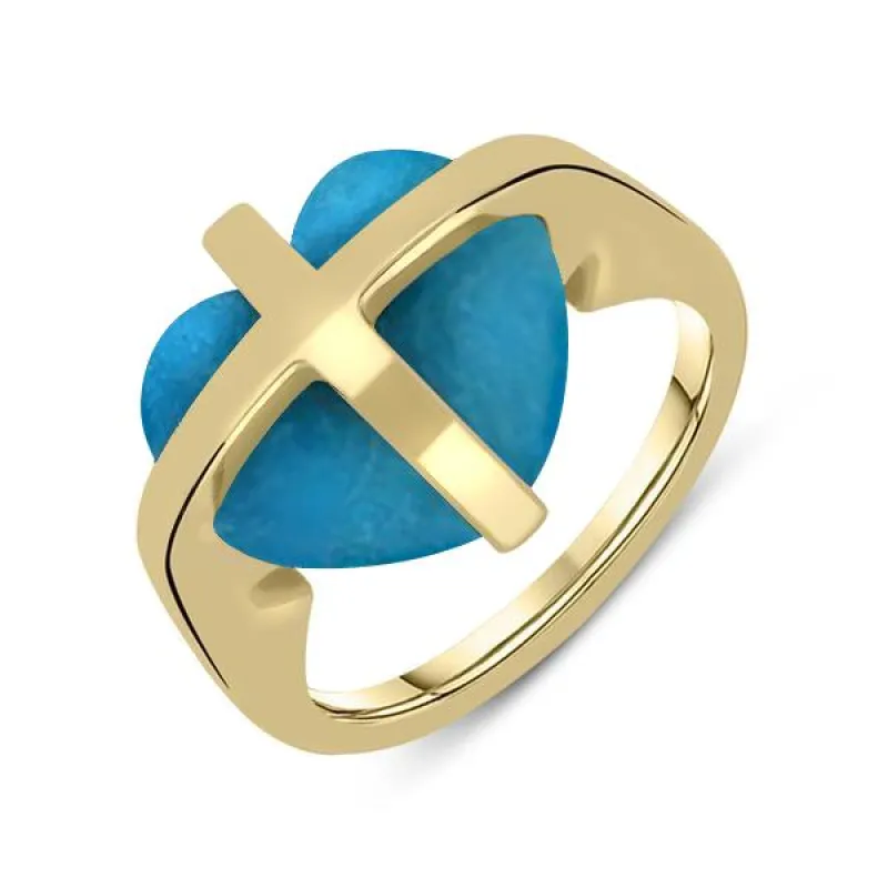 9ct Yellow Gold Turquoise Cross Heart Ring sold by C.W. Sellors