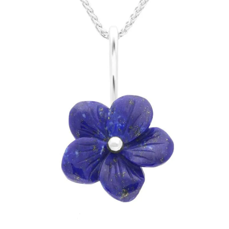 Sterling Silver Lapis Lazuli Tuberose 20mm Pansy Necklace sold by C.W. Sellors